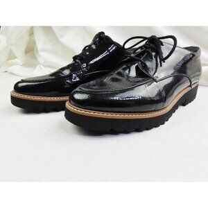 Franco Sarto Size 7.5M Womens Black Patent Leather Lace Up Loafer Shoes